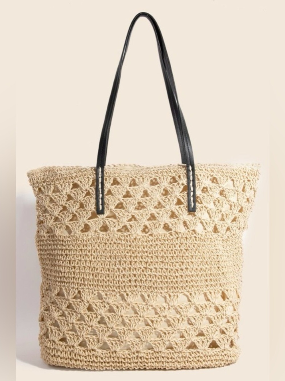 Fame Faux Leather Handle Knitted Tote Bag